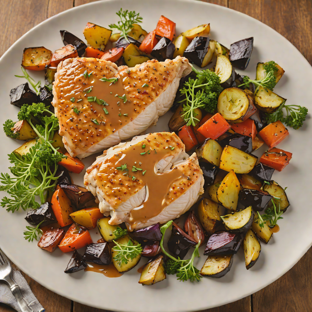 Pan-Seared Chicken with Honey Dijon Glaze and Roasted Vegetables