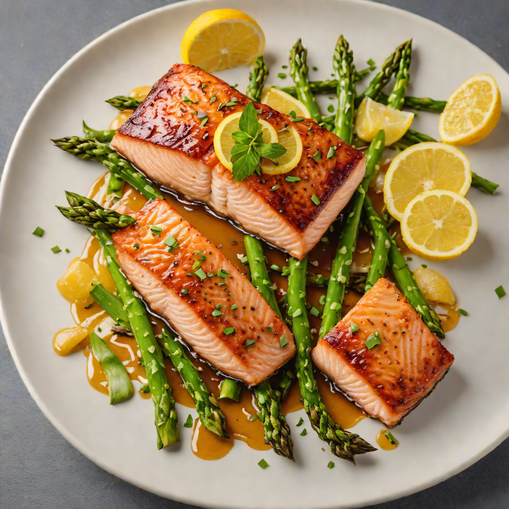 Maple-Glazed Salmon with Charred Lemon and Asparagus