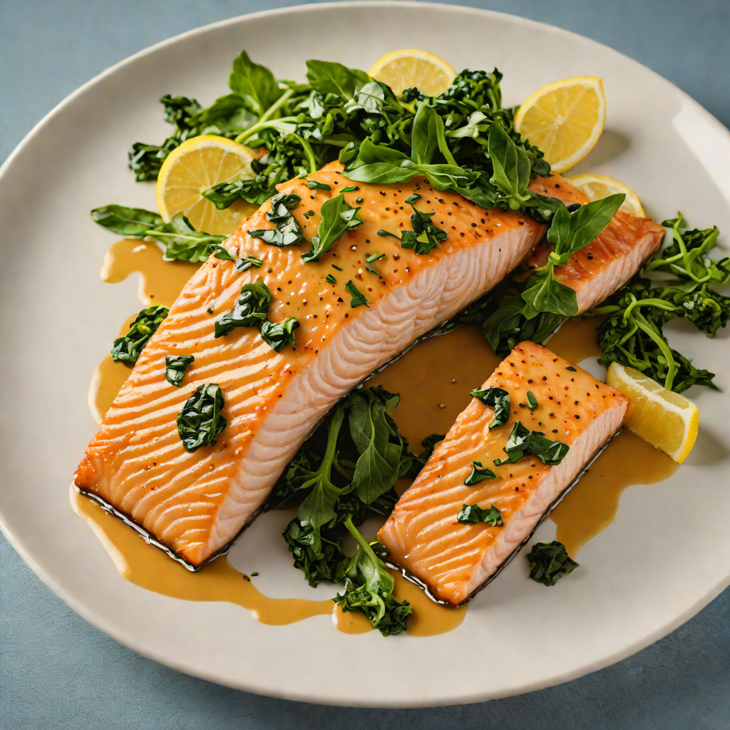 Pan-Seared Salmon with Honey-Mustard Glaze and Sautéed Spinach