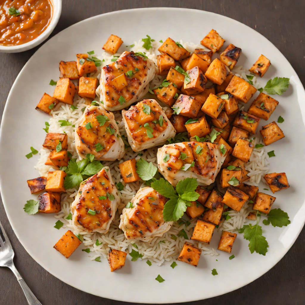 Sautéed Garlic Lime Chicken with Roasted Sweet Potato Cubes