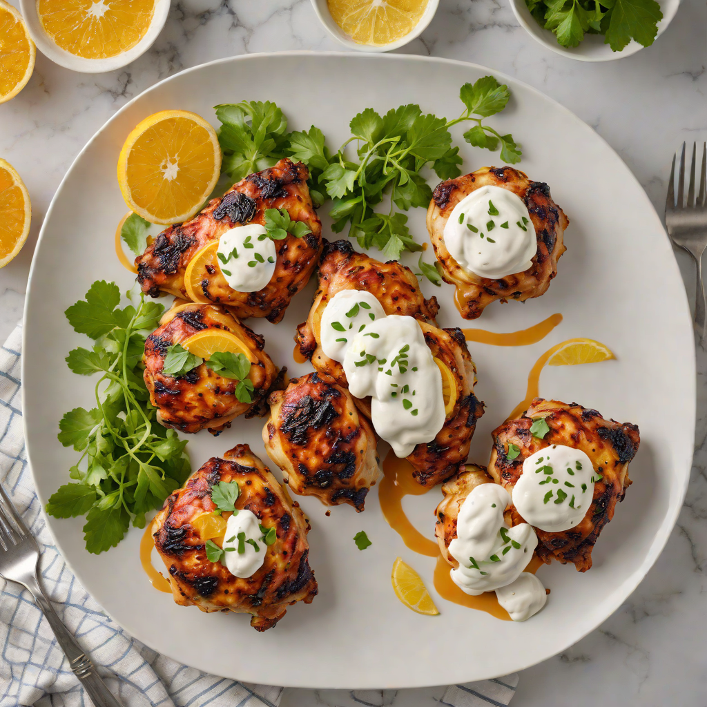 Grilled Citrus-Harissa Chicken Thighs with Yogurt Sauce