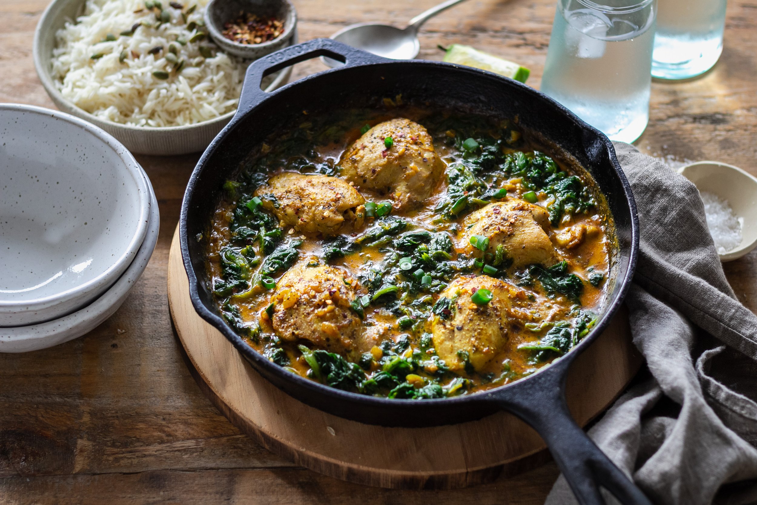 One-Pot Ginger Turmeric Chicken with Spinach and Cauliflower Rice