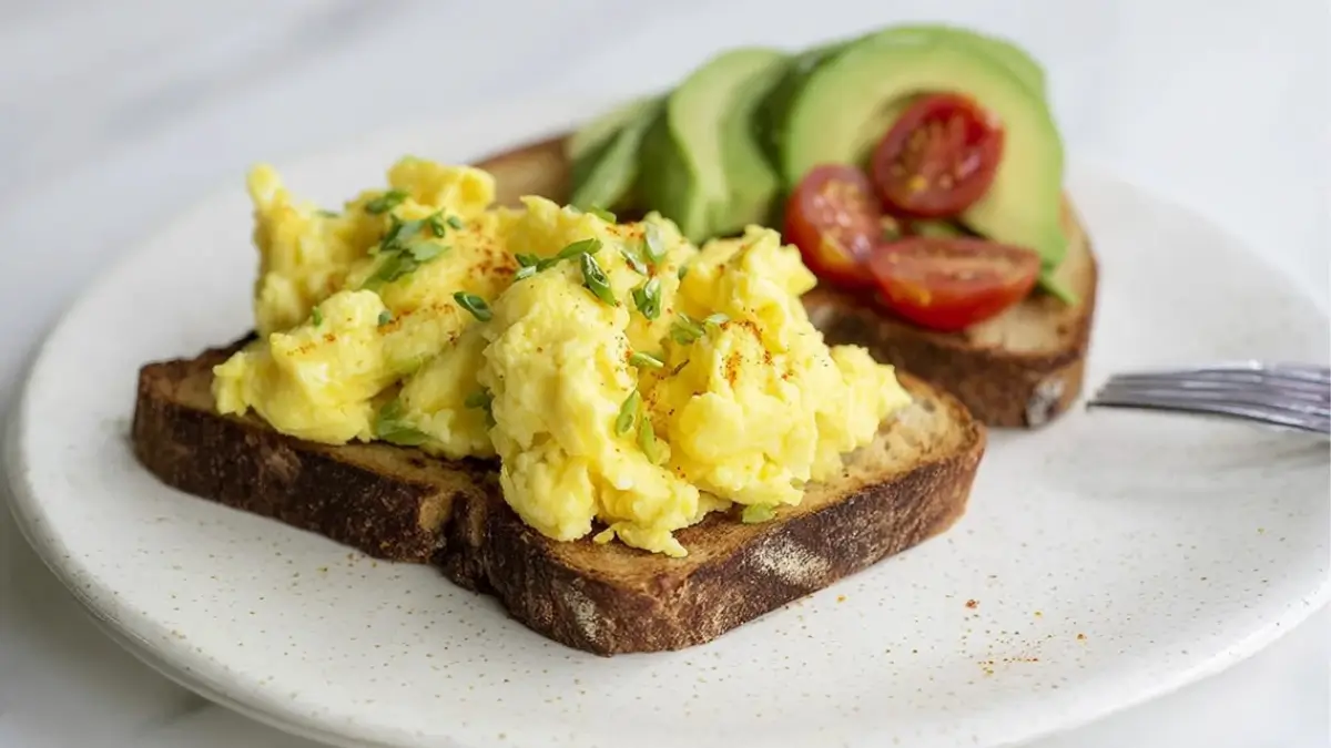 Smoky Tomato & Herb Scrambled Eggs with Avocado Toast