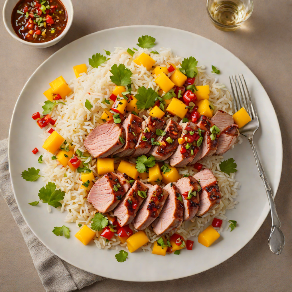 Tamarind-Glazed Pork Tenderloin with Coconut Rice and Mango Salsa