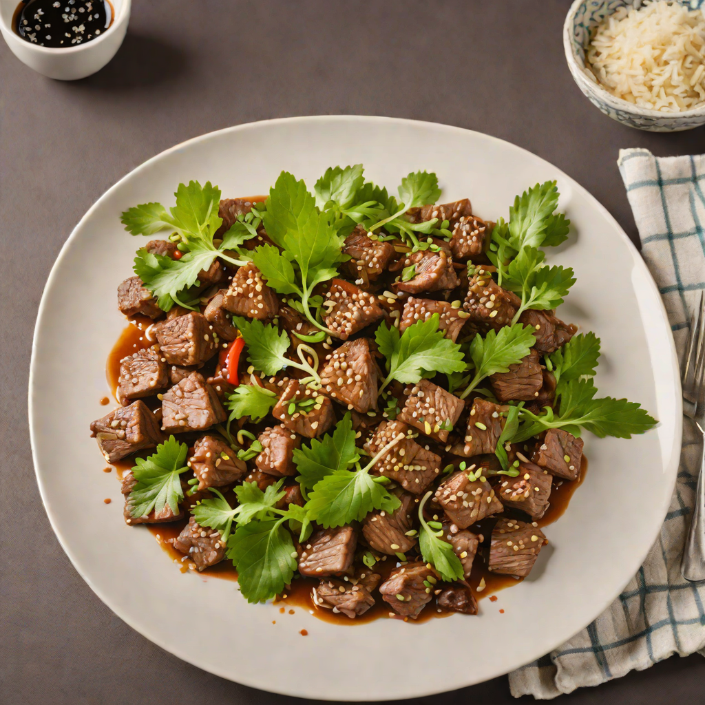 Stir-Fried Beef with Garlic and Shiso Leaves