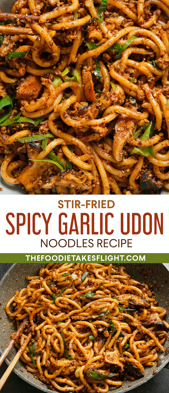 Stir-Fried Udon Noodles with Spicy Garlic Sauce