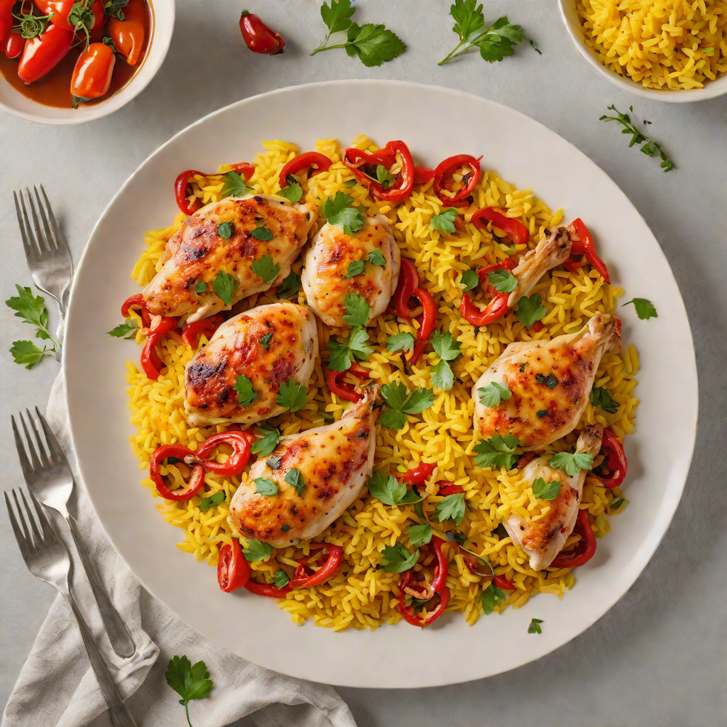 One-Pan Spanish Chicken with Saffron Rice and Roasted Peppers