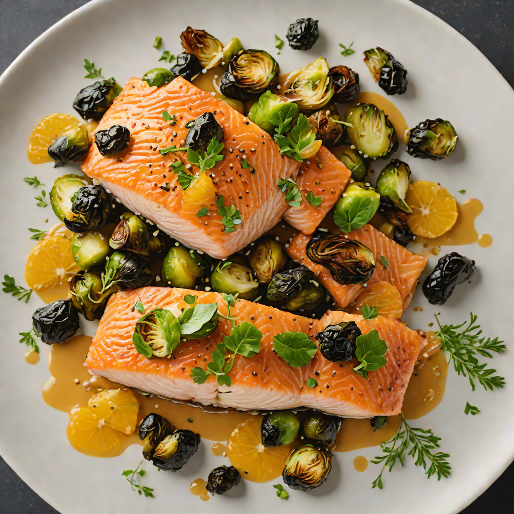 Pan-Seared Salmon with Roasted Brussels Sprouts and Orange Glaze