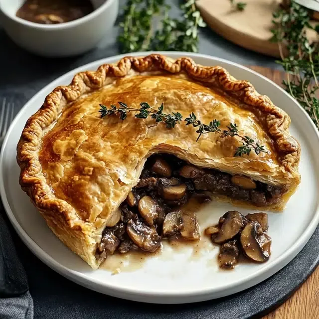 Homemade Beef and Mushroom Meat Pie with Golden Pastry
