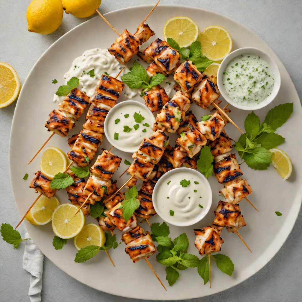 Citrus-Marinated Grilled Chicken Skewers with Mint Yogurt Sauce
