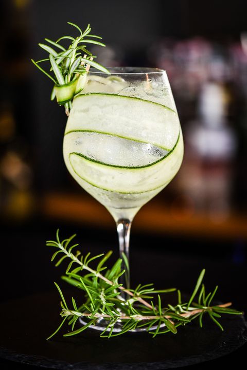 Herb-Pressed Gin Martini with Cucumber and Rosemary