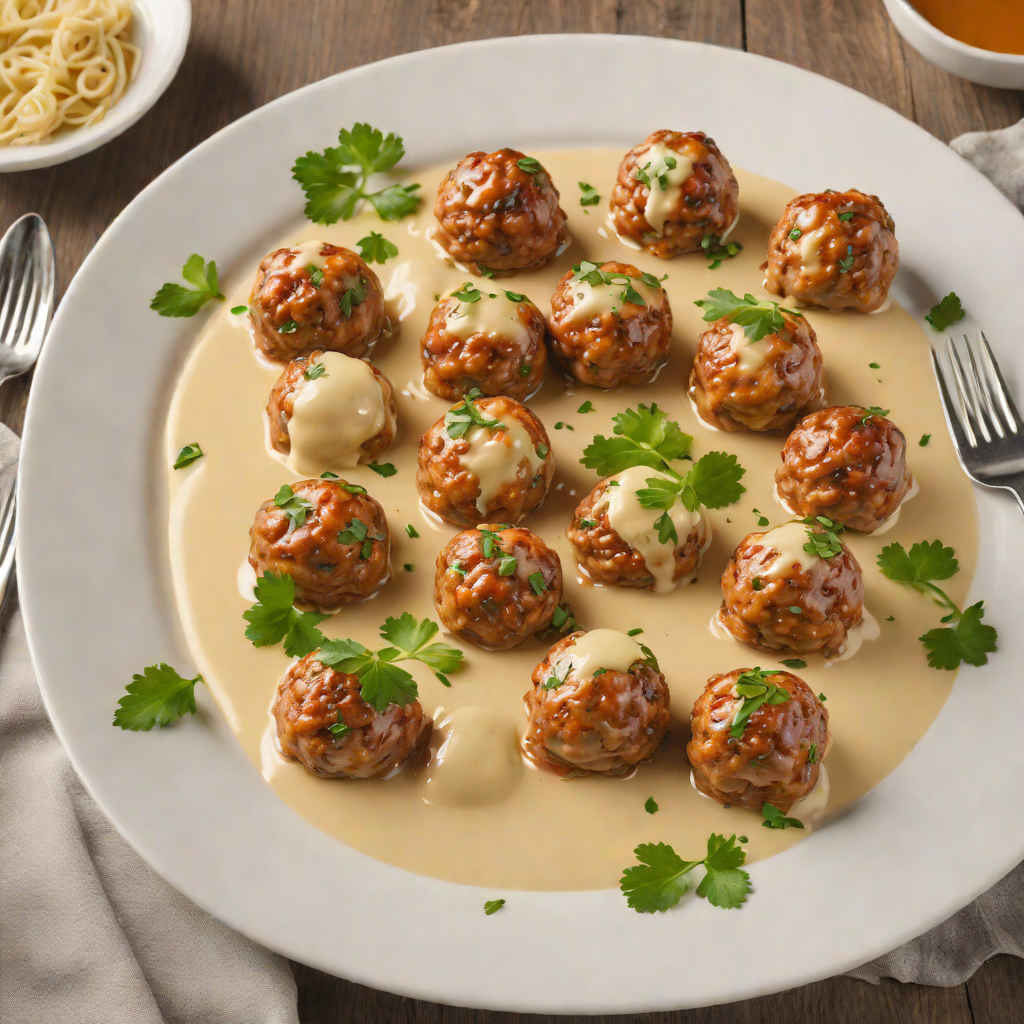 Cheese-Stuffed Pork Meatballs with Garlic Cream Sauce