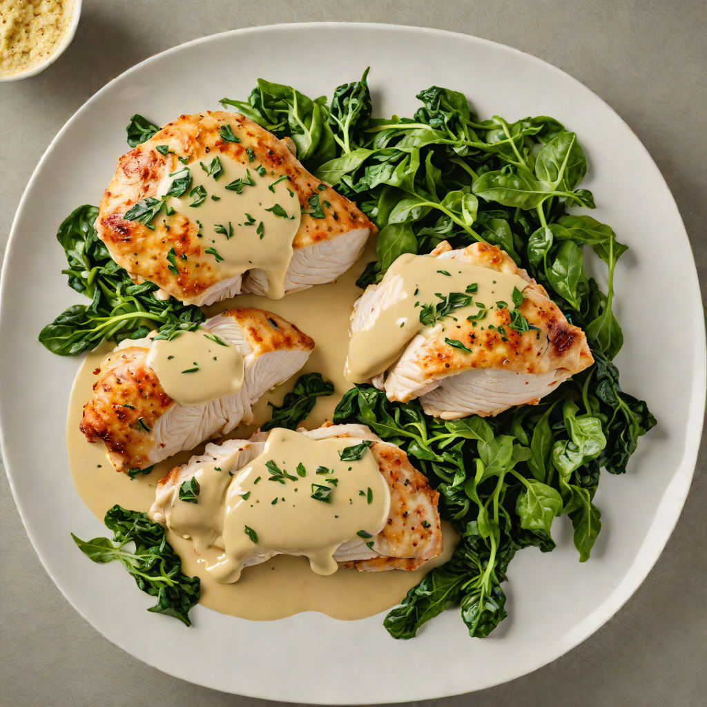 Pan-Seared Chicken with Mustard Cream Sauce and Sautéed Spinach