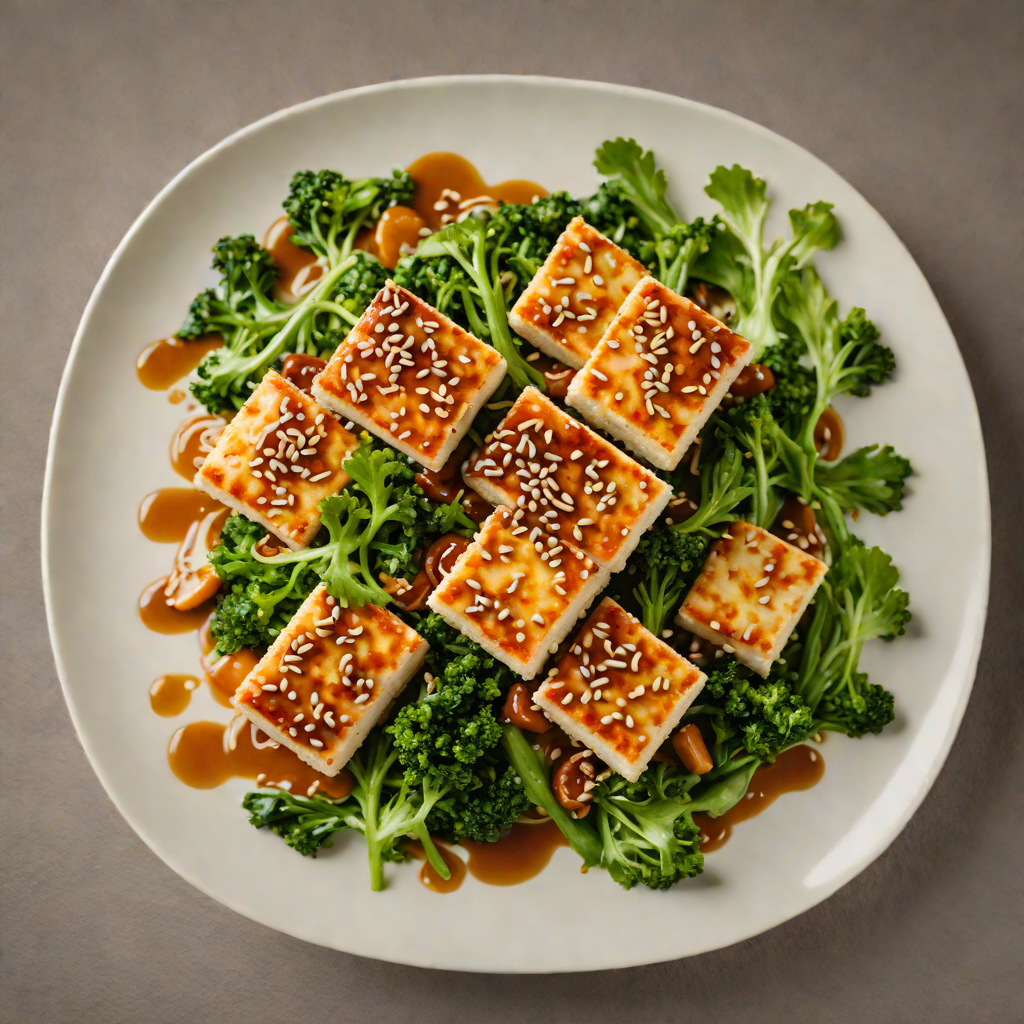Pan-Fried Tofu with Ginger-Sesame Glaze and Stir-Fried Greens