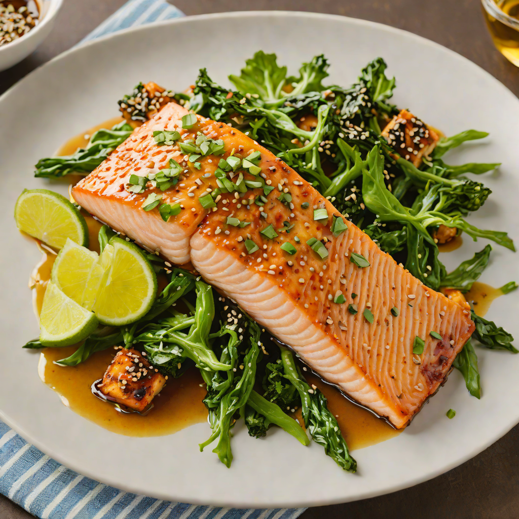 Miso-Glazed Broiled Salmon with Sesame-Ginger Greens