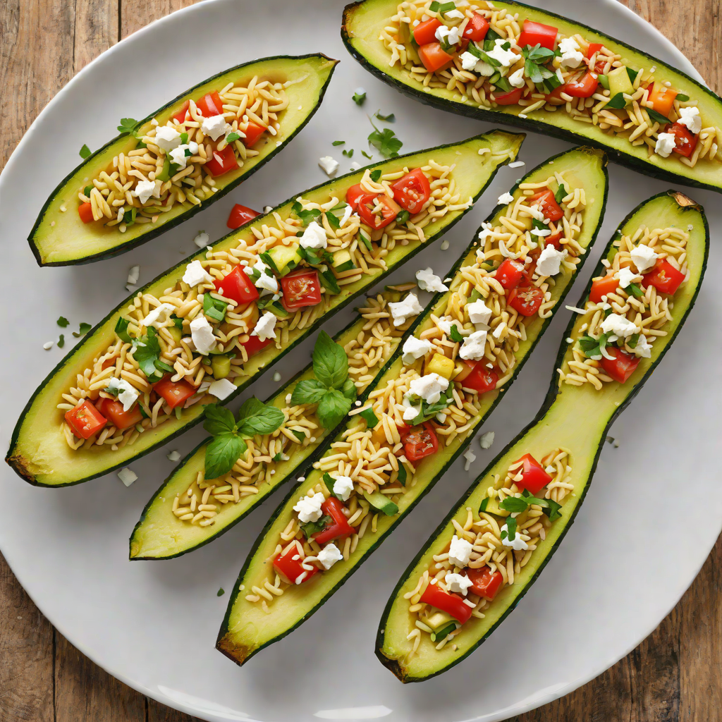 Grilled Zucchini Boats Stuffed with Tomato, Feta, and Orzo