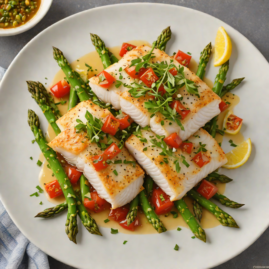 Baked Cod with Tomato-Caper Relish and Steamed Asparagus