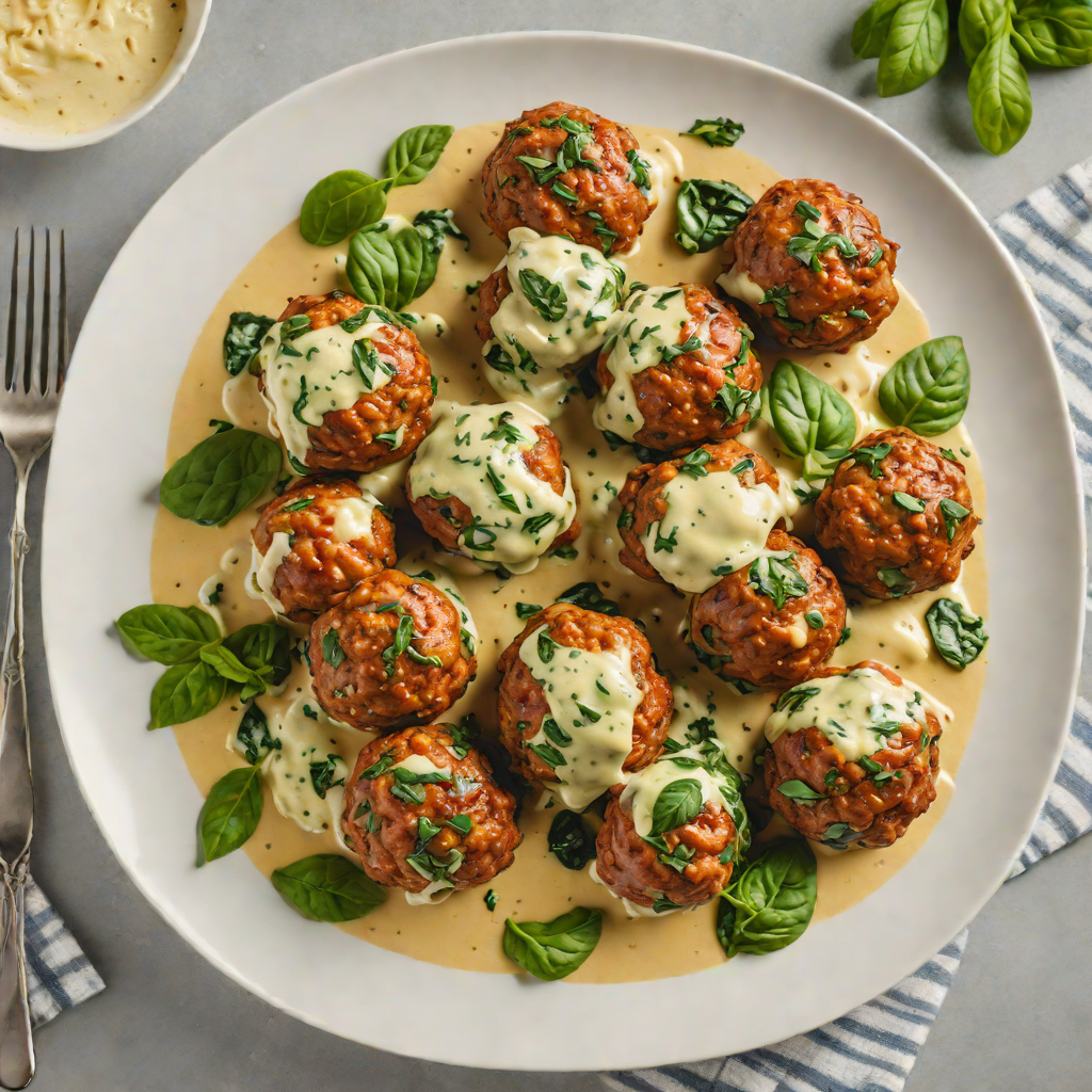 Cheese-Stuffed Keto Meatballs with Spinach Cream Sauce