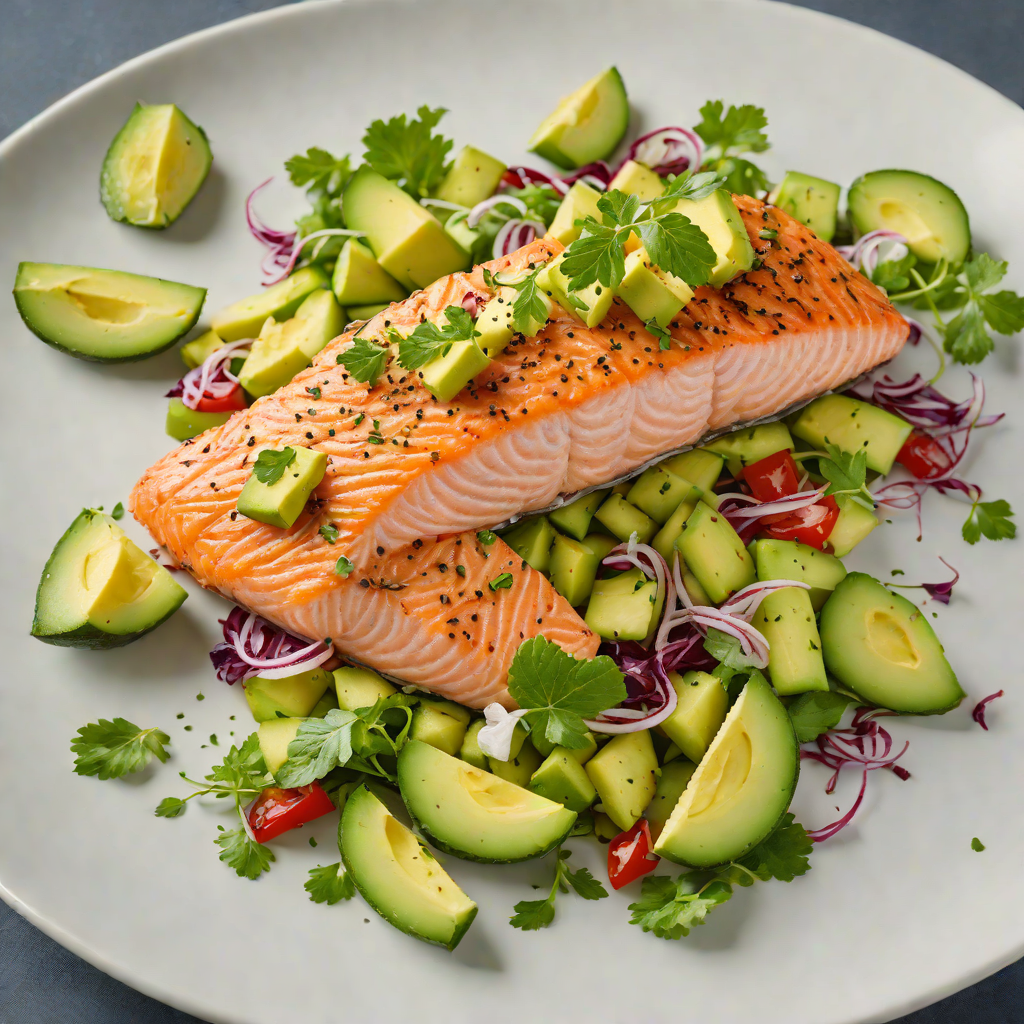Pan-Seared Salmon with Avocado and Herb Salad