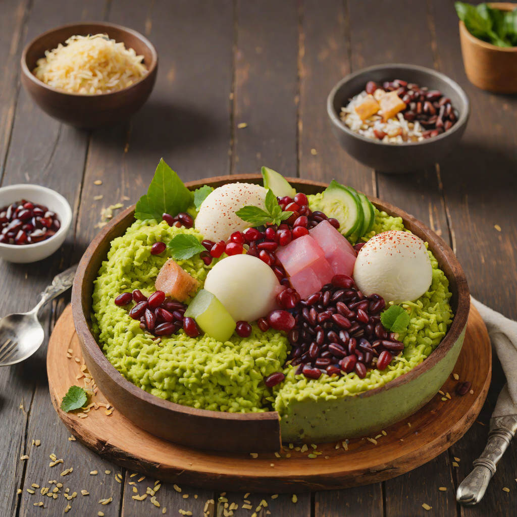 Layered Matcha Bingsu with Sweet Red Bean and Mochi