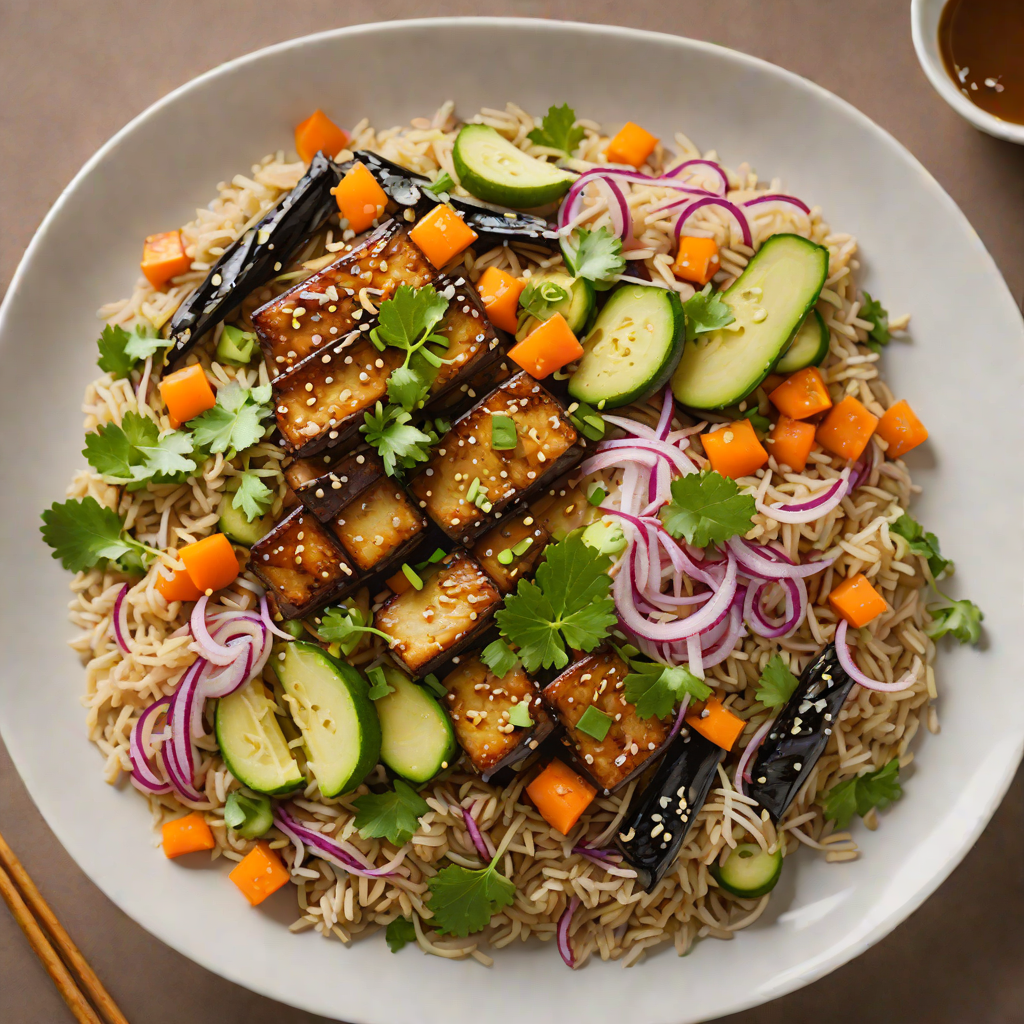 Miso-Glazed Eggplant Rice Bowl with Pickled Vegetables