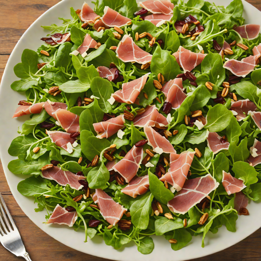 Toasted Pine Nut and Prosciutto Mixed Greens Salad with Balsamic Vinaigrette