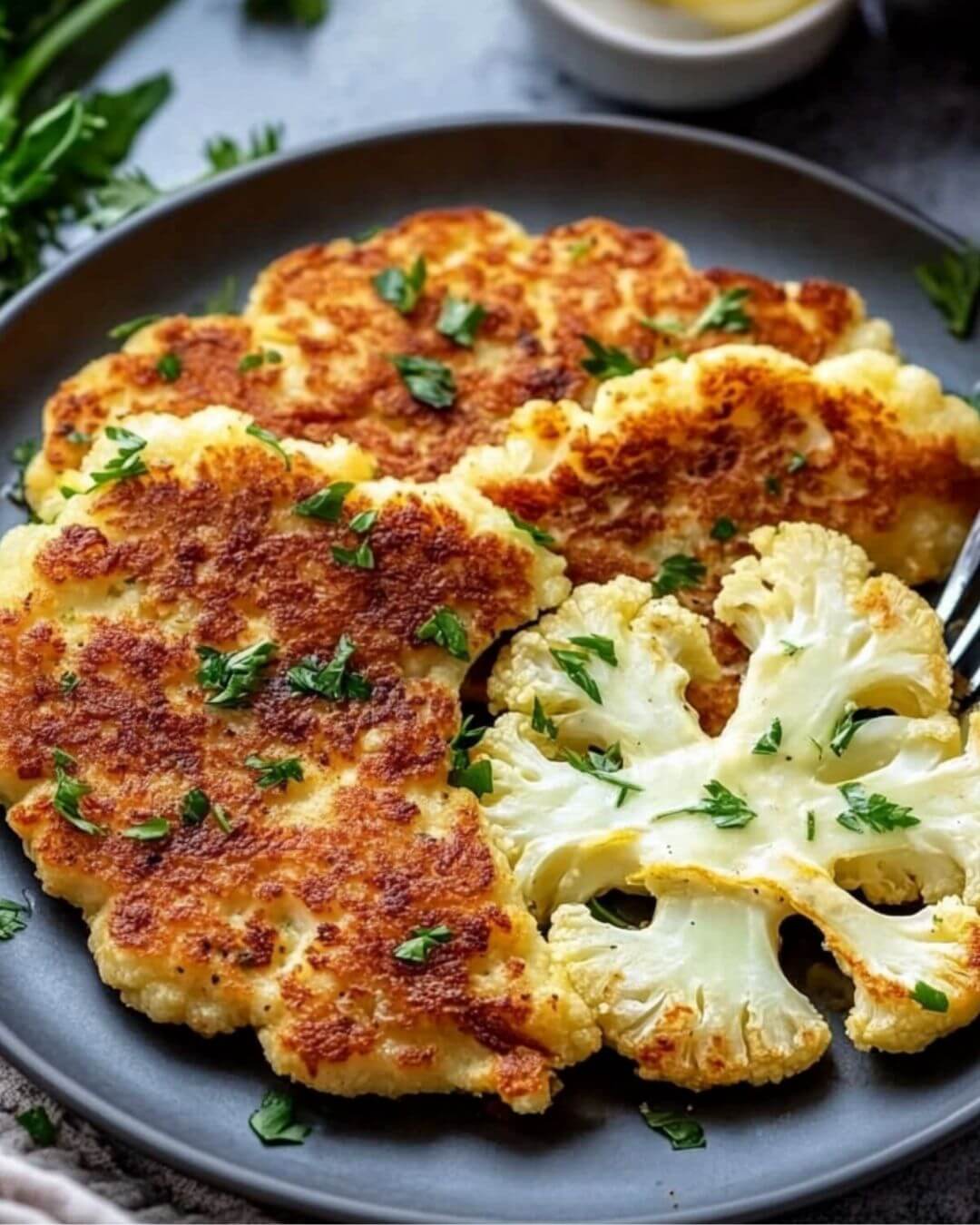 Crispy Herb-Crusted Cauliflower Steaks with Lemon-Garlic Drizzle
