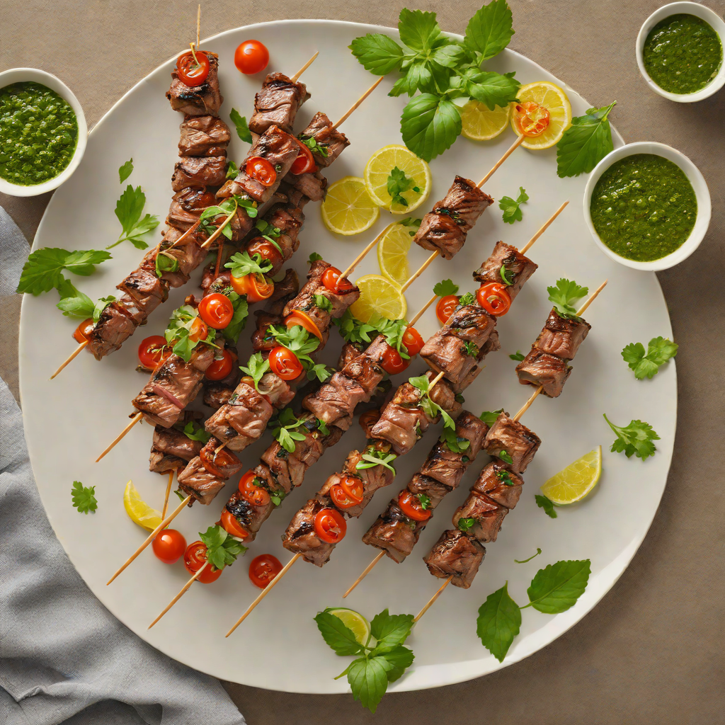 Cachaça-Marinated Grilled Beef Skewers with Chimichurri