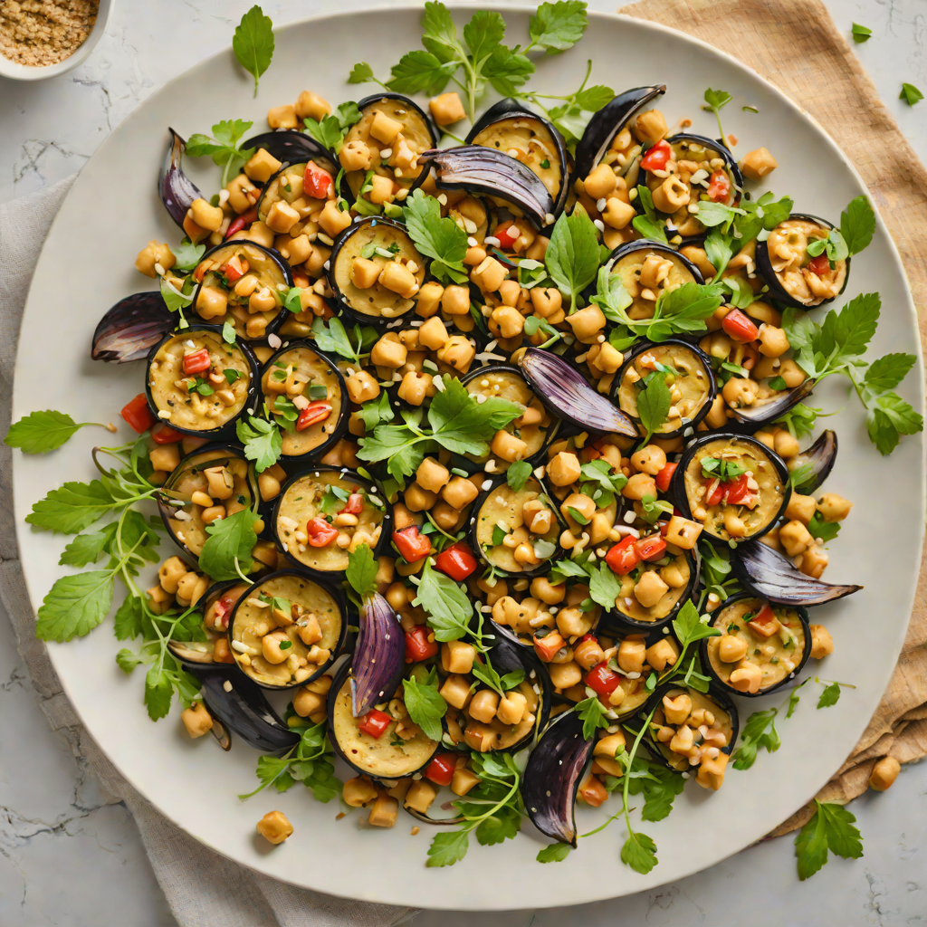 Oven-Roasted Eggplant and Chickpea Salad with Tahini Dressing