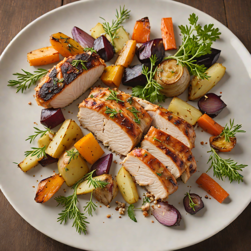 Layered Herb-Rubbed Chicken with Roasted Garlic and Root Vegetables