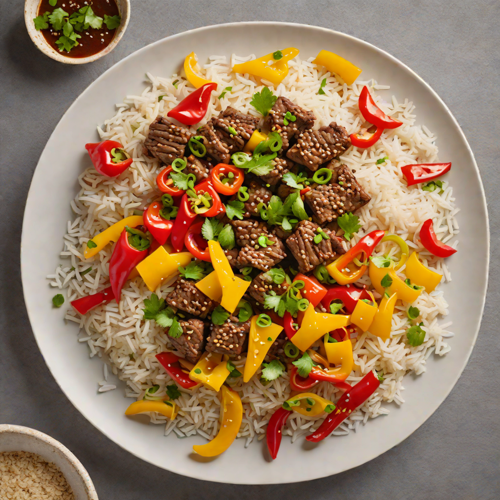 Stir-Fried Lemongrass Beef with Bell Peppers and Jasmine Rice