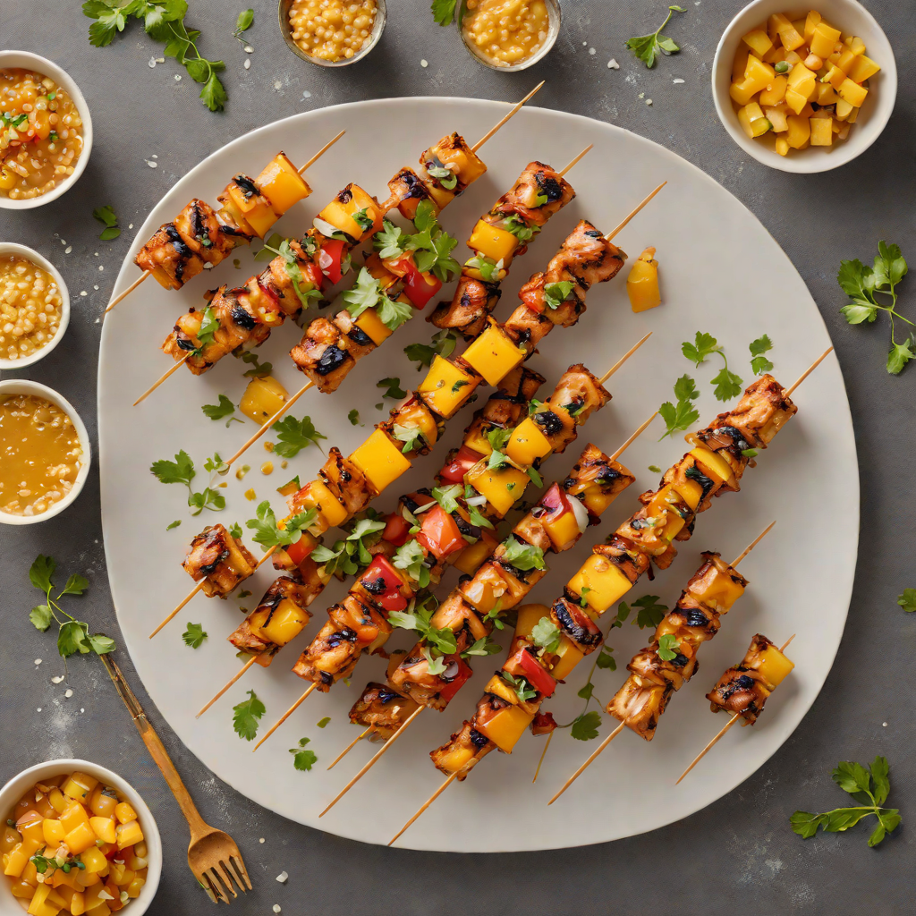 Smoky Bourbon Honey Chicken Skewers with Peach Salsa