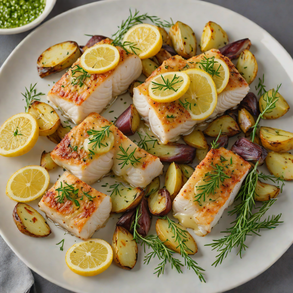 Baked Cod with Lemon-Dill Butter and Roasted Fingerling Potatoes