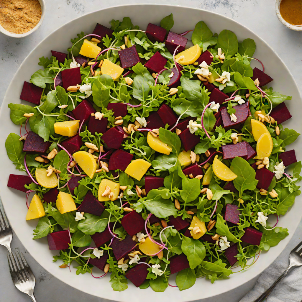 Veggie-Packed Beetroot and Macadamia Salad with Lemon Myrtle Dressing