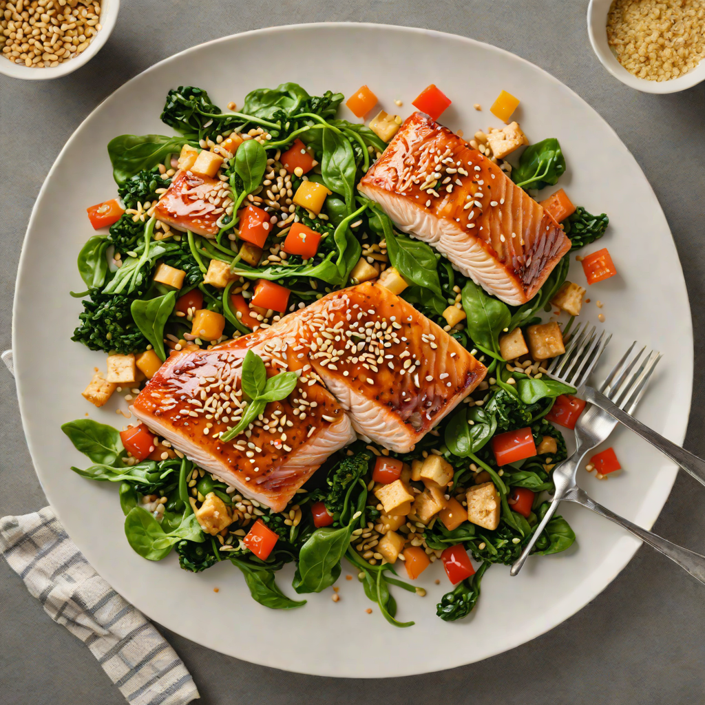 Soy-Ginger Glazed Salmon with Sesame-Sesame Spinach Stir Fry