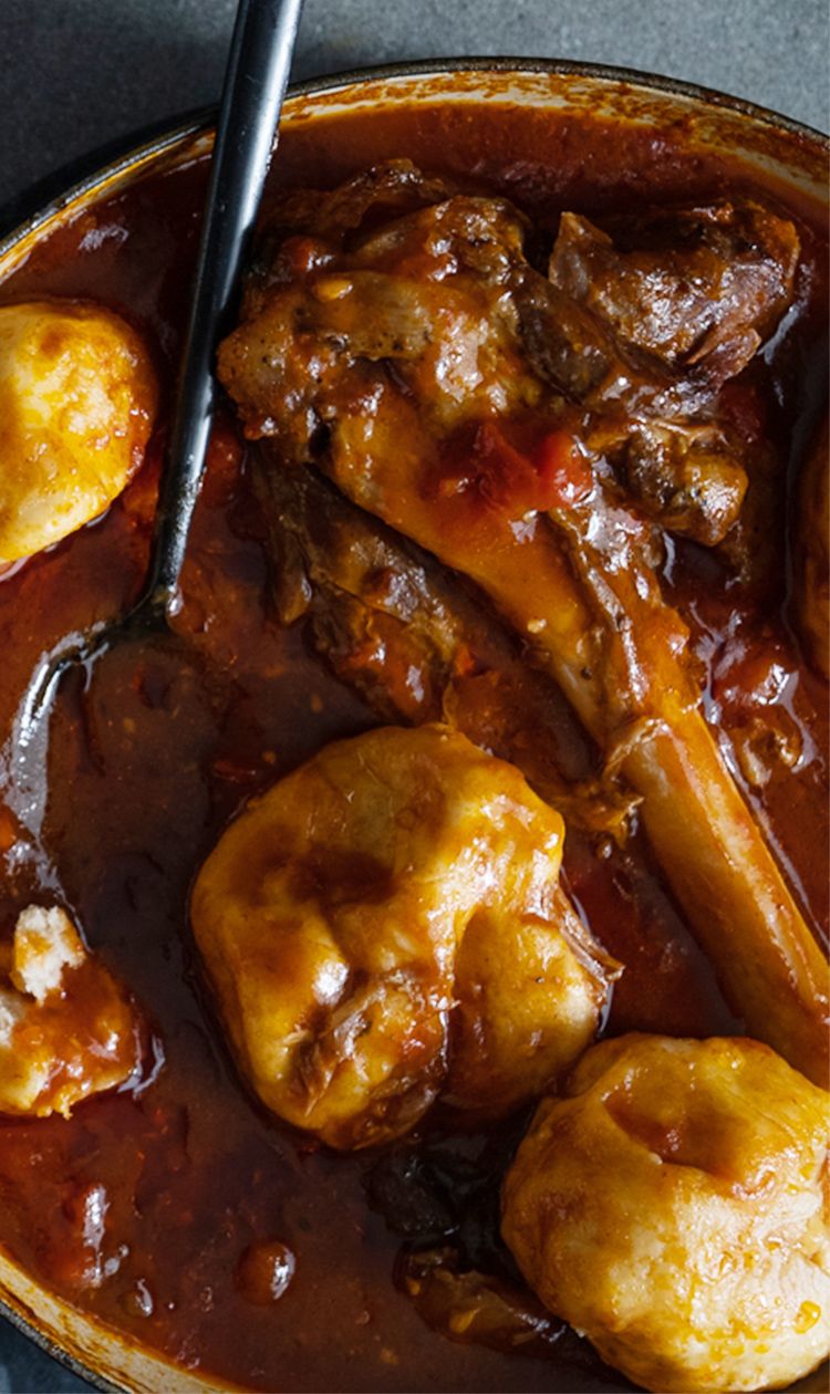 Slow-Cooked Lamb Shanks with Damper Bread Dumplings
