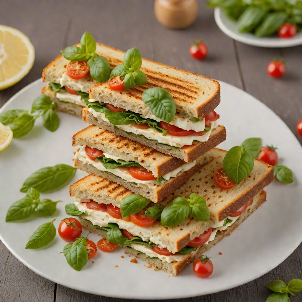 Layered Caprese Sandwich with Basil Pesto Spread