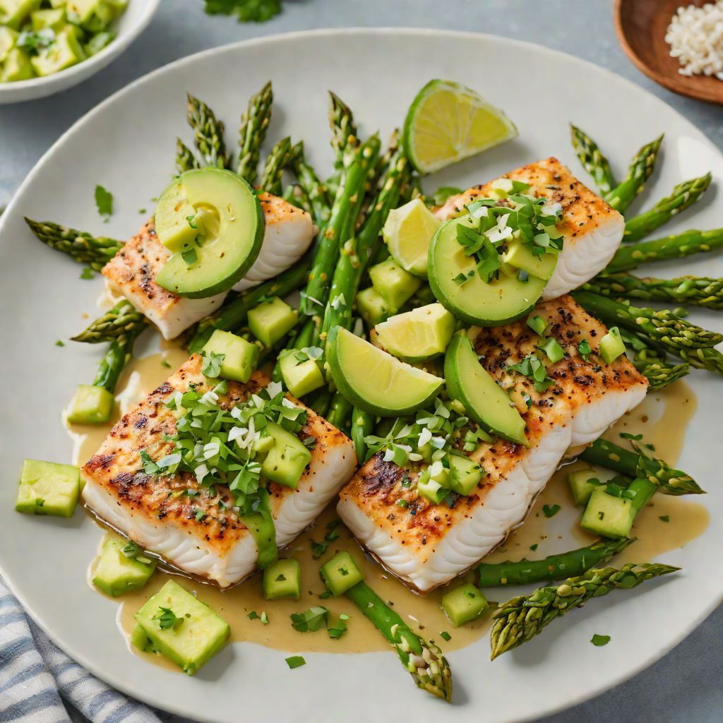 Baked Cod with Avocado-Cilantro Salsa and Roasted Asparagus