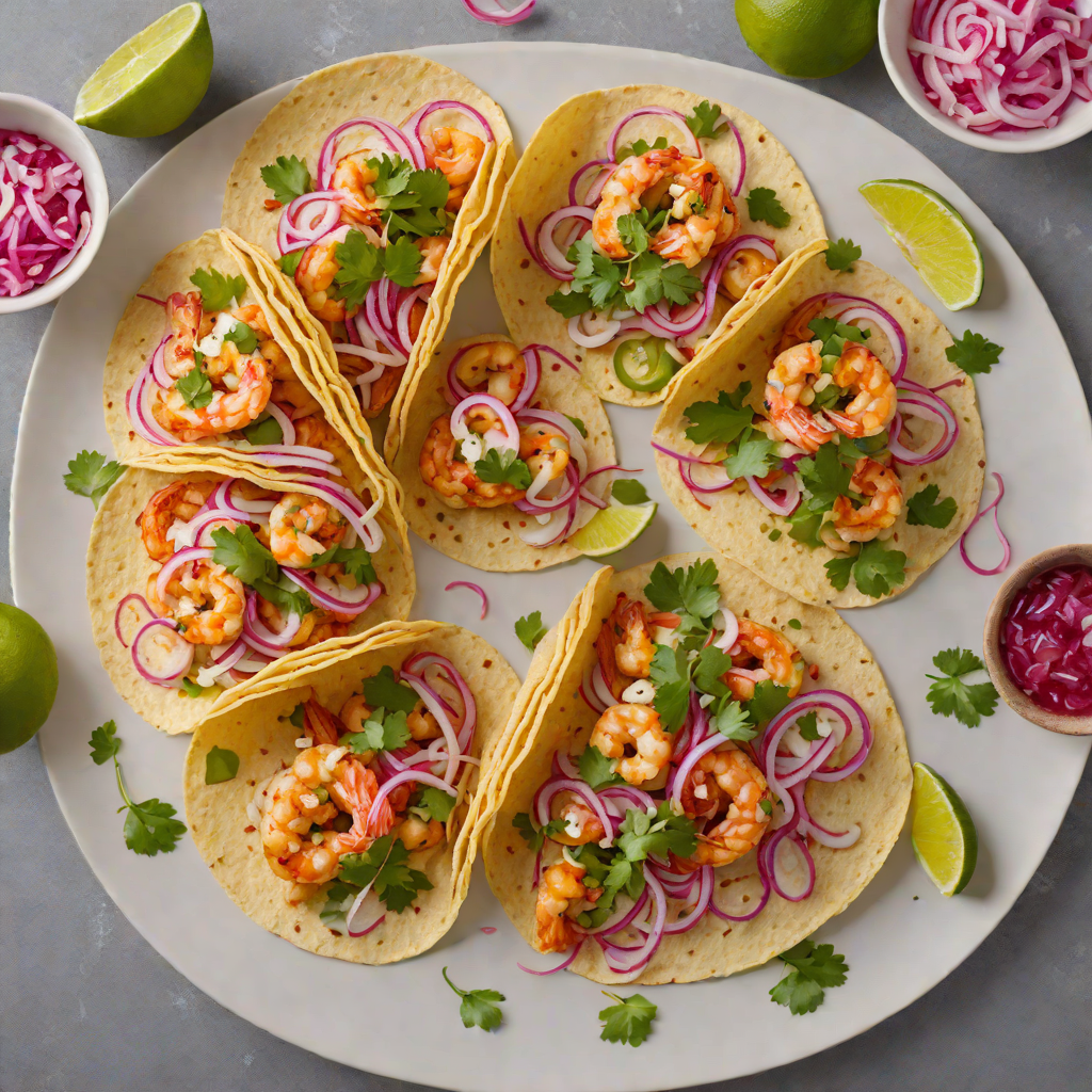 Toasted Mezcal-Infused Shrimp Tacos with Pickled Red Onions