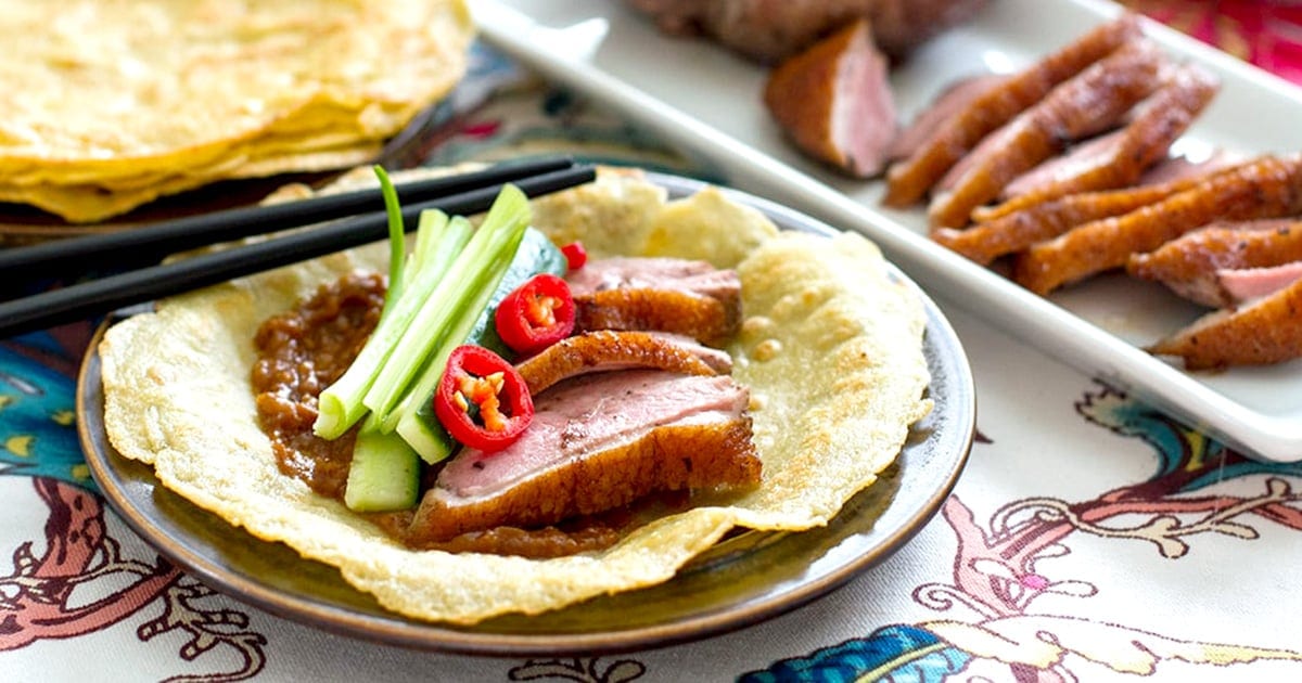 Slow Cooker Peking Duck with Hoisin Sauce and Scallion Pancakes