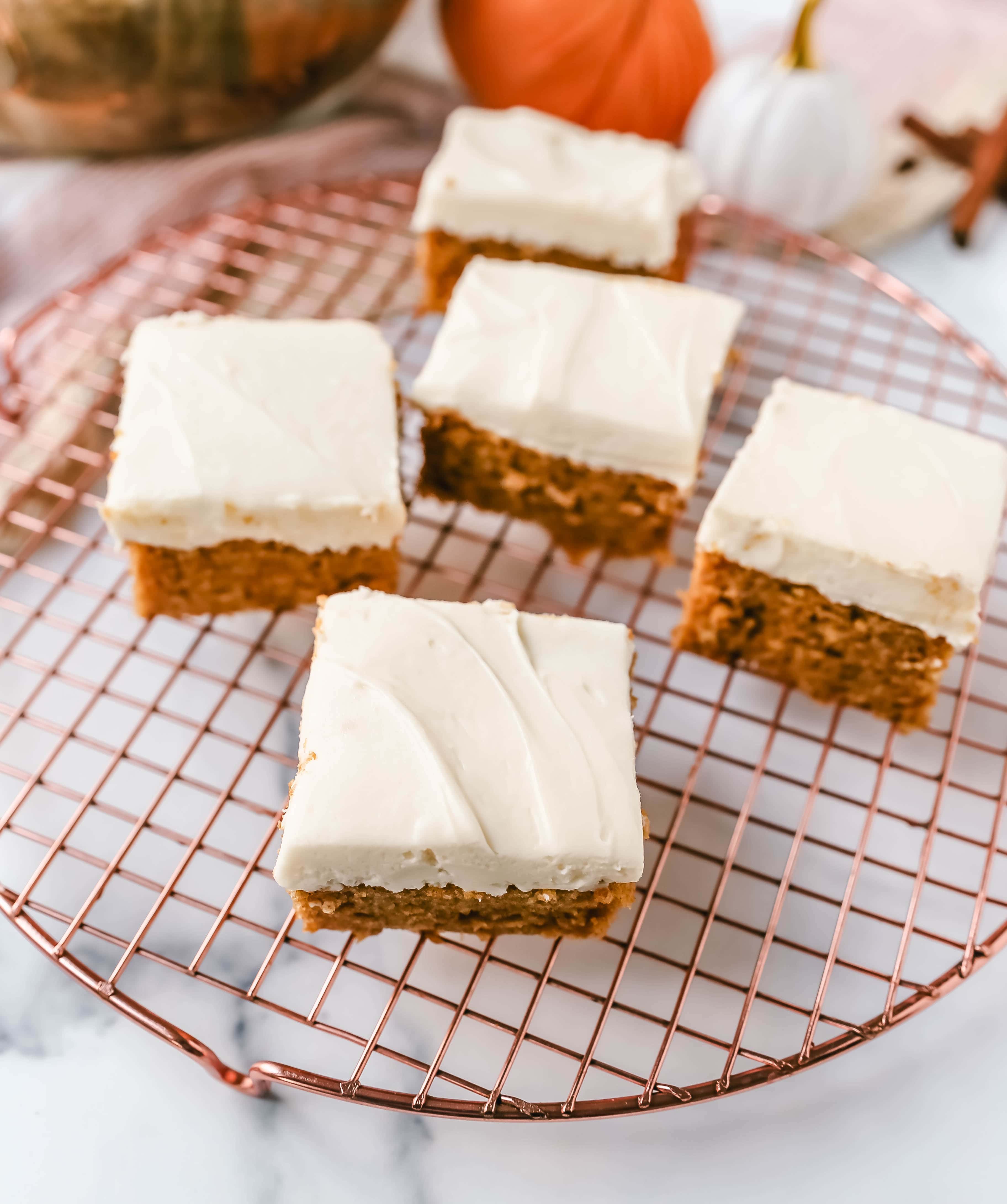 One-Bowl Pumpkin Pie Bars with Spiced Cream Cheese Frosting