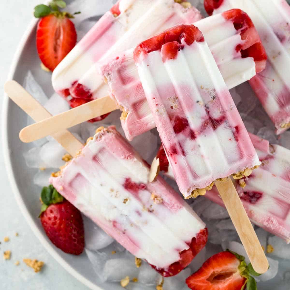 No-Bake Strawberry Yogurt Popsicles with Honey Drizzle