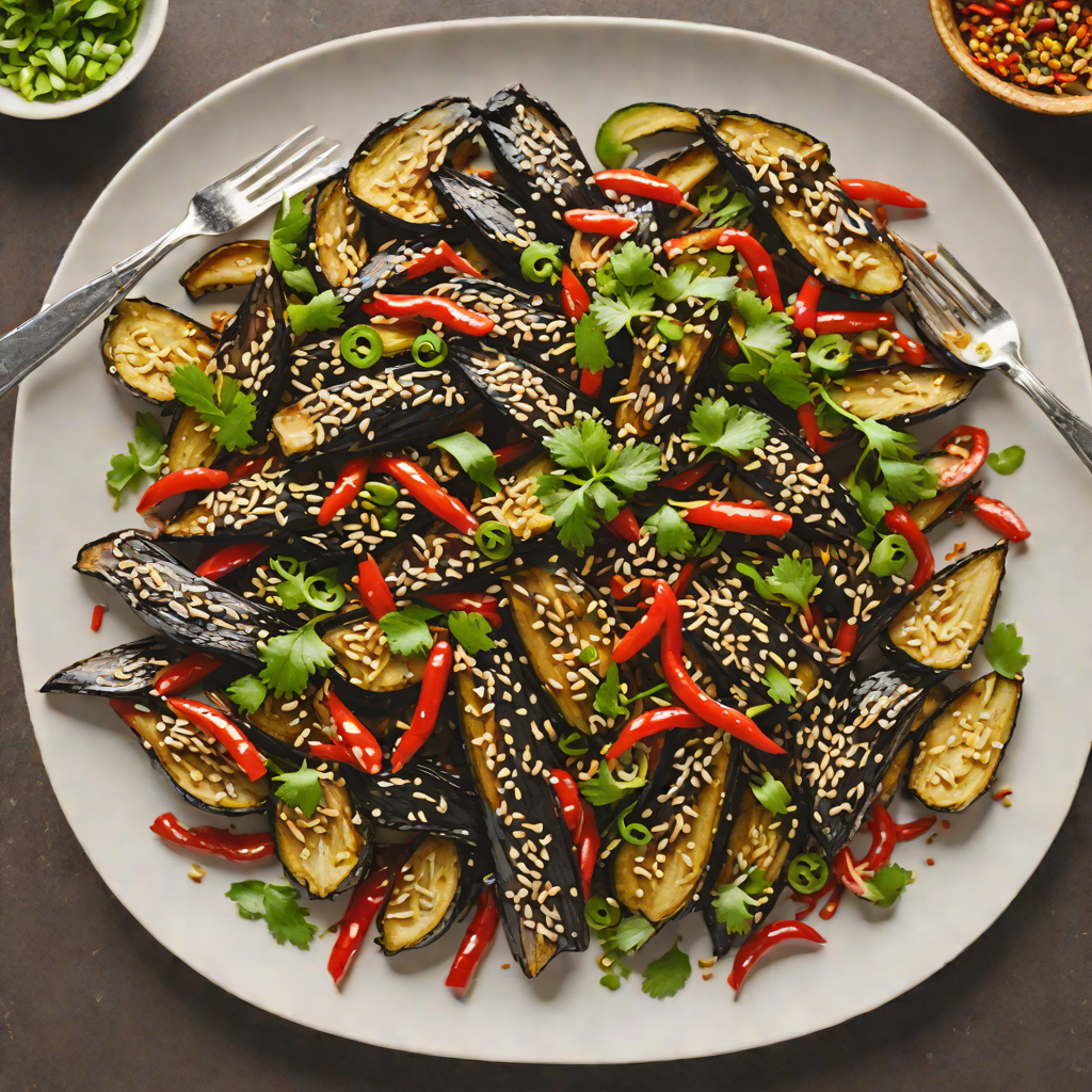 Stir-Fried Sesame-Garlic Eggplant with Chili and Scallions