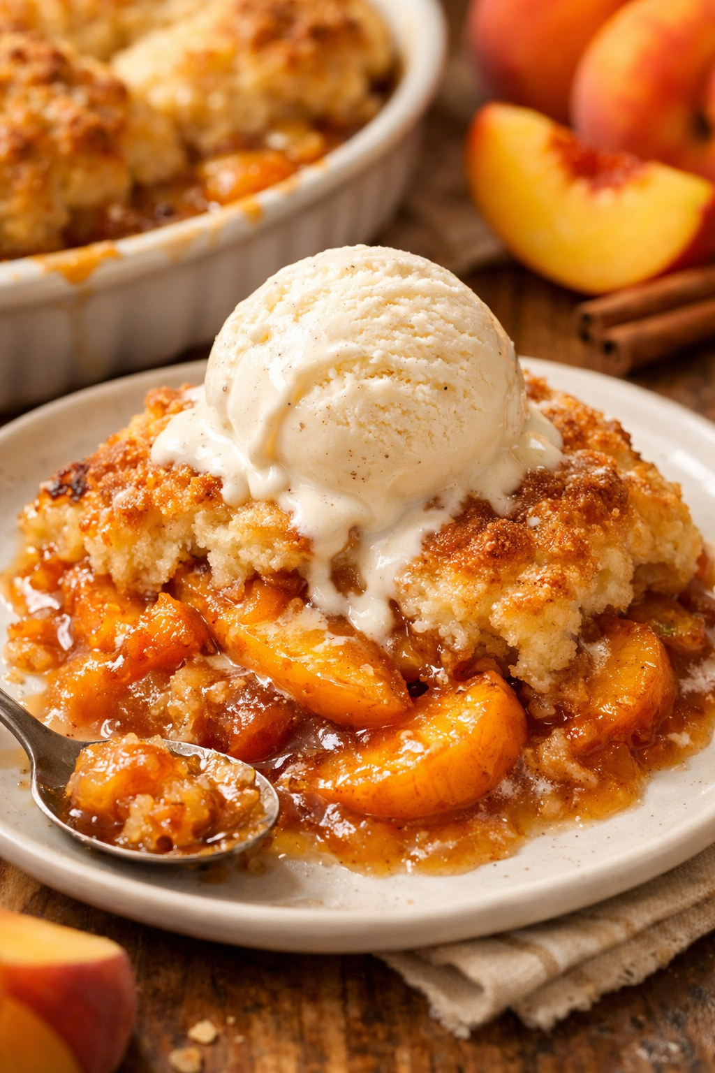 Oven-Baked Peach Cobbler with Cinnamon Crumble