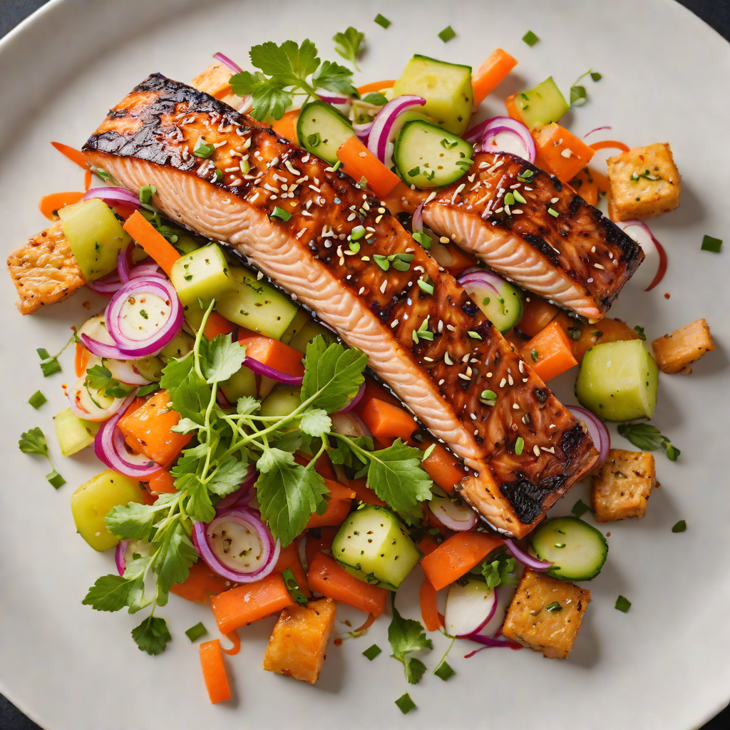 Sticky Ginger-Soy Glazed Salmon with Quick Pickled Vegetables