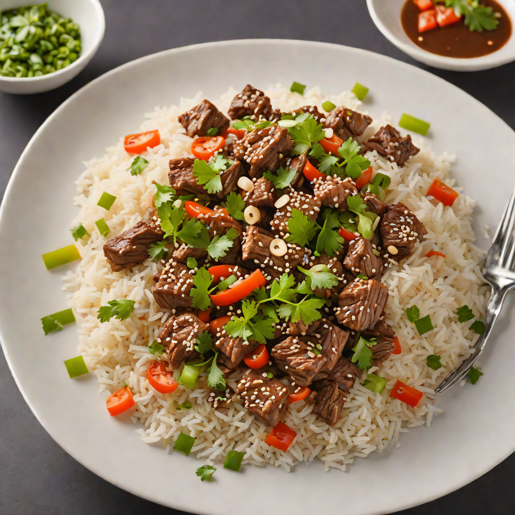 Quick Stir-Fried Beef with Garlic and Ginger over Jasmine Rice