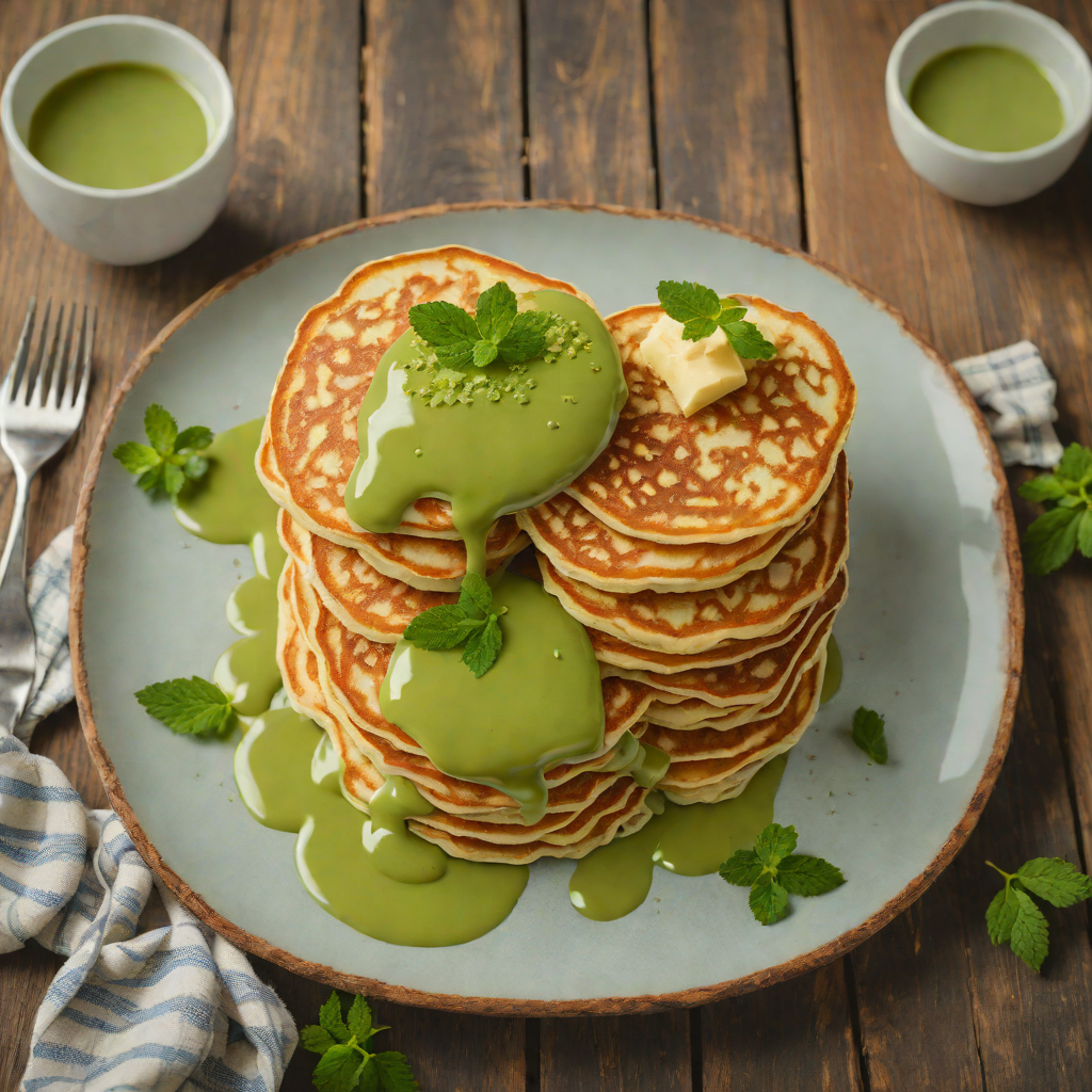 Japanese-Style Fluffy Pancakes with Matcha Cream