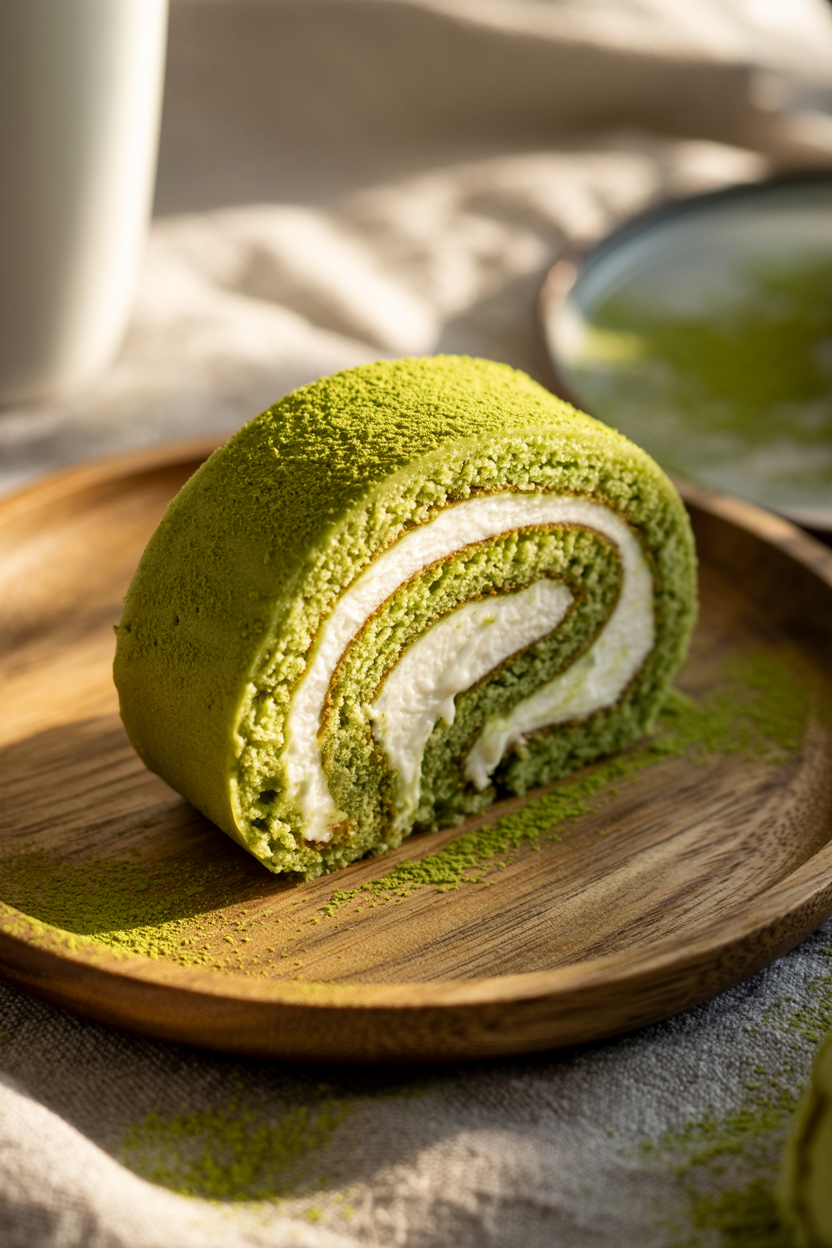 Japanese Matcha Roll Cake with Sweet Red Bean Filling