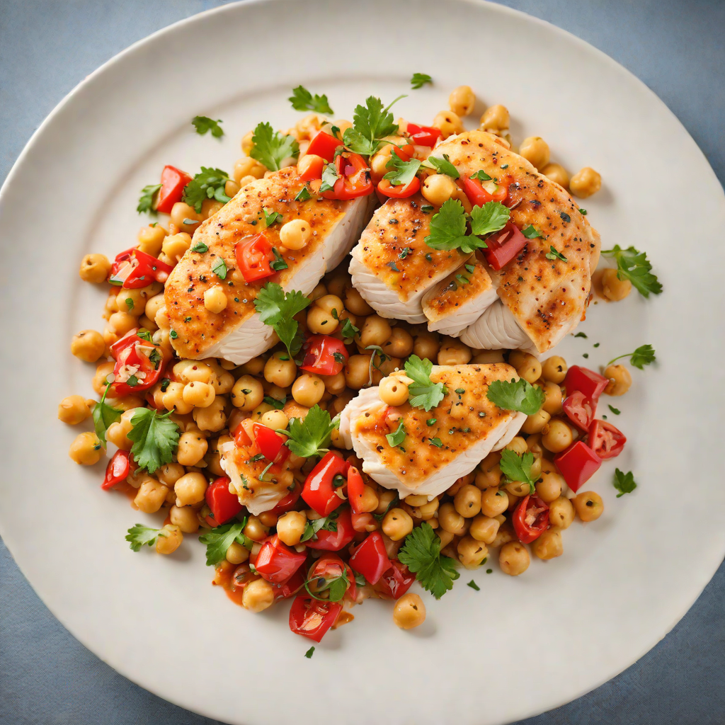 Pan-Seared Chicken with Roasted Red Pepper and Chickpea Ragout