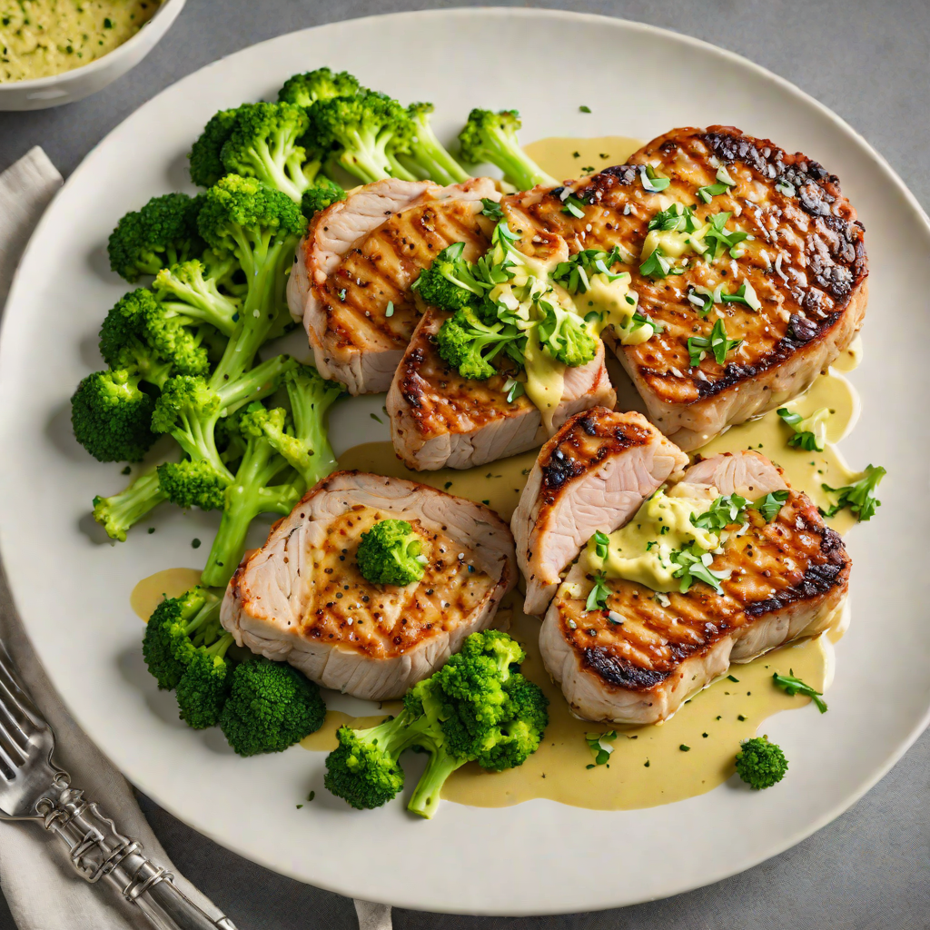 Pan-Seared Pork Chops with Broccoli Garlic Butter